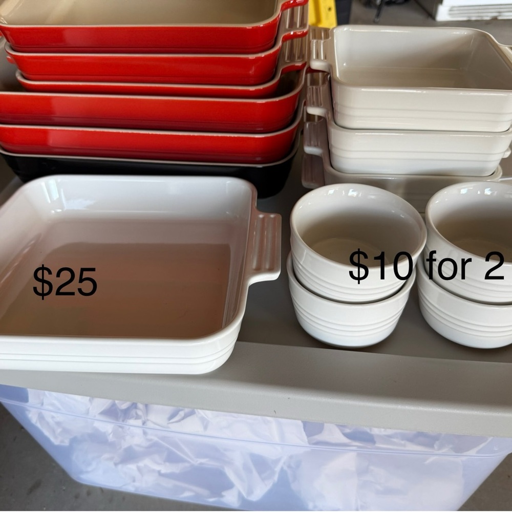 Red, White, black Le Creuset Ceramic Baking Dishes